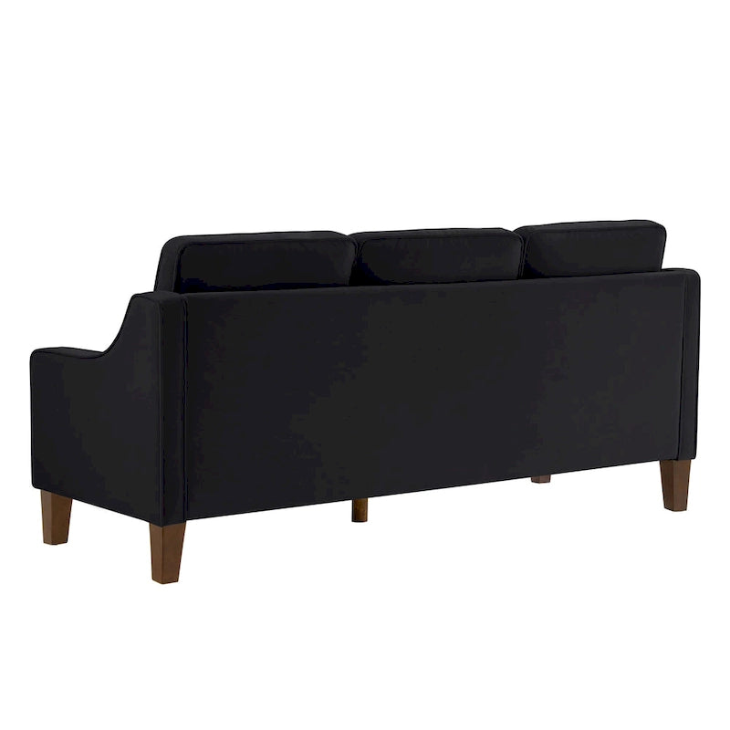 Canapé moderne en velours avec accoudoirs incurvés et pieds en bois, 3 places — Bleu marine / Noir / Taupe