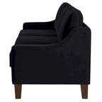Canapé moderne en velours avec accoudoirs incurvés et pieds en bois, 3 places — Bleu marine / Noir / Taupe