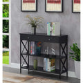 Console moderne noire / bois flotté / gris patiné avec 1 tiroir, 2 étagères et cadre métallique entrecroisé
