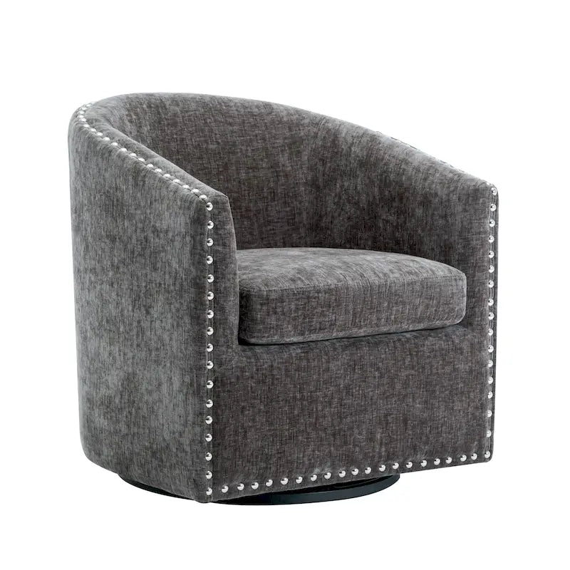 Fauteuil pivotant avec garniture cloutée et coussin amovible, simple — Gris foncé / Bleu / Rose / Beige