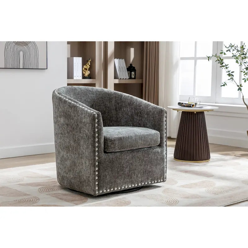 Fauteuil pivotant avec garniture cloutée et coussin amovible, simple — Gris foncé / Bleu / Rose / Beige
