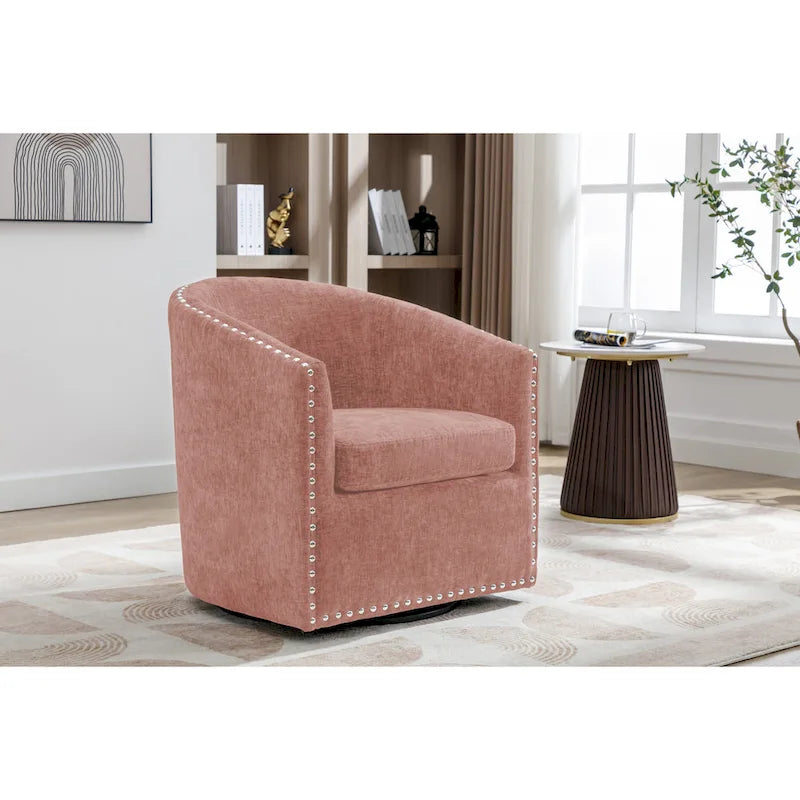 Fauteuil pivotant avec garniture cloutée et coussin amovible, simple — Gris foncé / Bleu / Rose / Beige