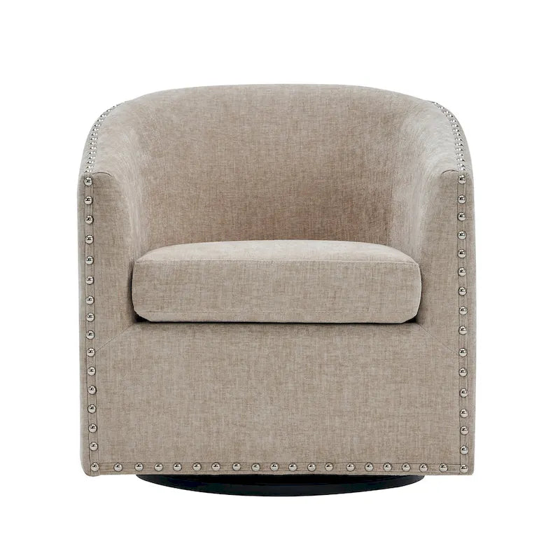 Fauteuil pivotant avec garniture cloutée et coussin amovible, simple — Gris foncé / Bleu / Rose / Beige