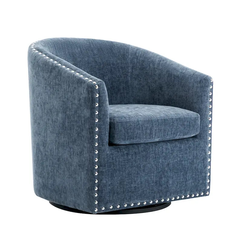 Fauteuil pivotant avec garniture cloutée et coussin amovible, simple — Gris foncé / Bleu / Rose / Beige