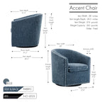 Fauteuil pivotant avec garniture cloutée et coussin amovible, simple — Gris foncé / Bleu / Rose / Beige