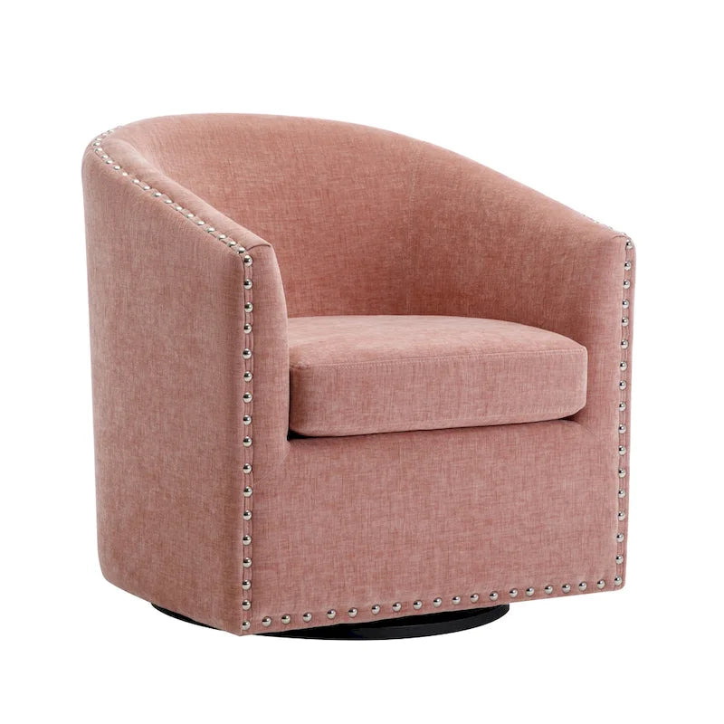 Fauteuil pivotant avec garniture cloutée et coussin amovible, simple — Gris foncé / Bleu / Rose / Beige