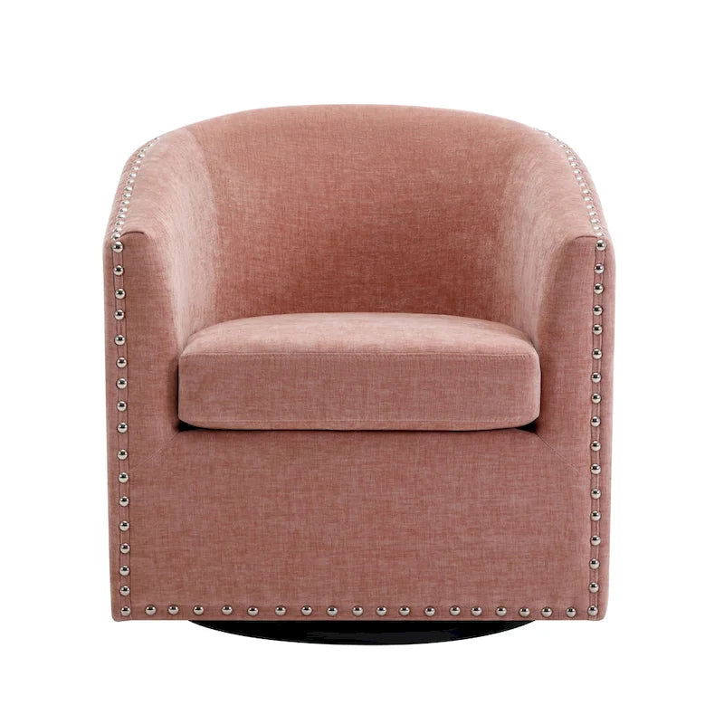 Fauteuil pivotant avec garniture cloutée et coussin amovible, simple — Gris foncé / Bleu / Rose / Beige