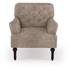 Fauteuil d'appoint transitionnel en vinyle capitonné marron/gris avec coussin en T et pieds tournés, pièce unique