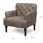 Fauteuil d'appoint transitionnel en vinyle capitonné marron/gris avec coussin en T et pieds tournés, pièce unique