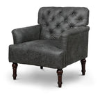 Fauteuil d'appoint transitionnel en vinyle capitonné marron/gris avec coussin en T et pieds tournés, pièce unique