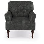 Fauteuil d'appoint transitionnel en vinyle capitonné marron/gris avec coussin en T et pieds tournés, pièce unique