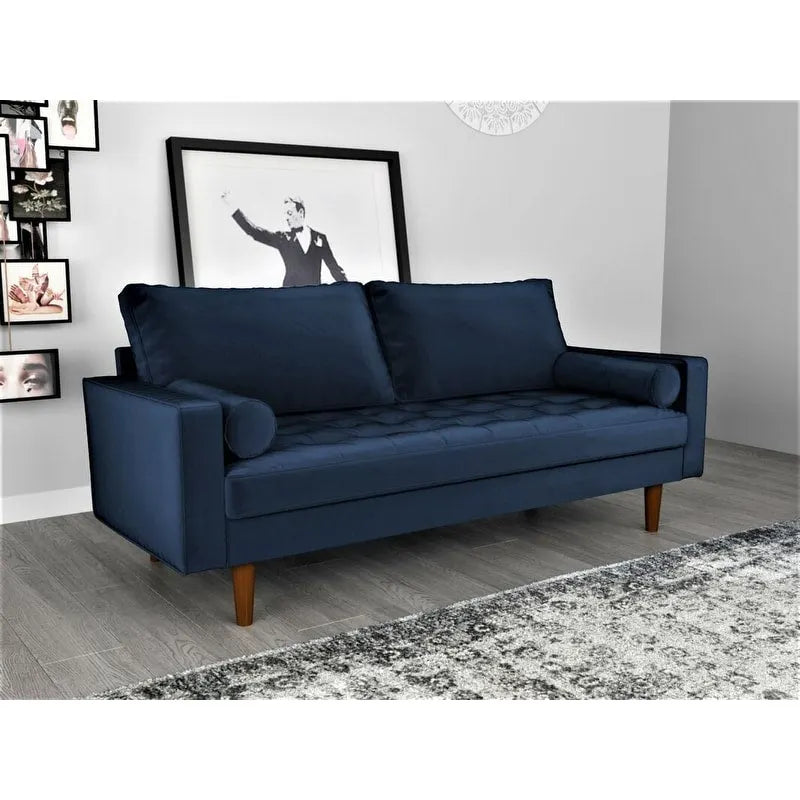 Canapé en velours de style moderne du milieu du siècle avec coussins capitonnés, 3 places — Plusieurs coloris
