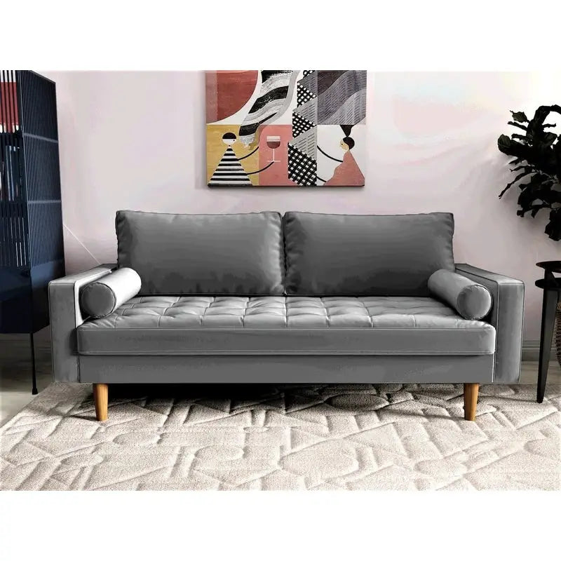 Canapé en velours de style moderne du milieu du siècle avec coussins capitonnés, 3 places — Plusieurs coloris