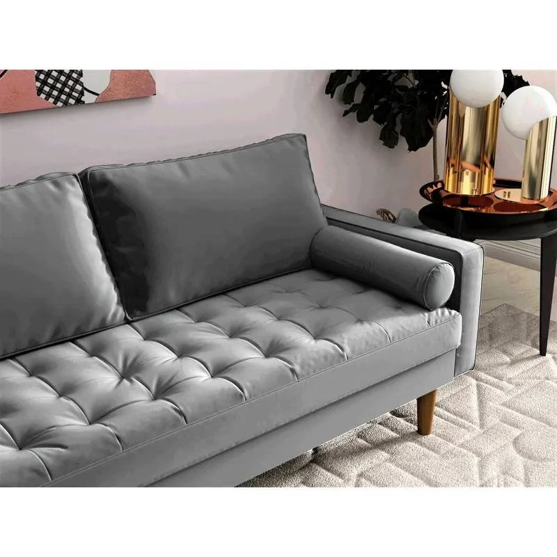 Canapé en velours de style moderne du milieu du siècle avec coussins capitonnés, 3 places — Plusieurs coloris