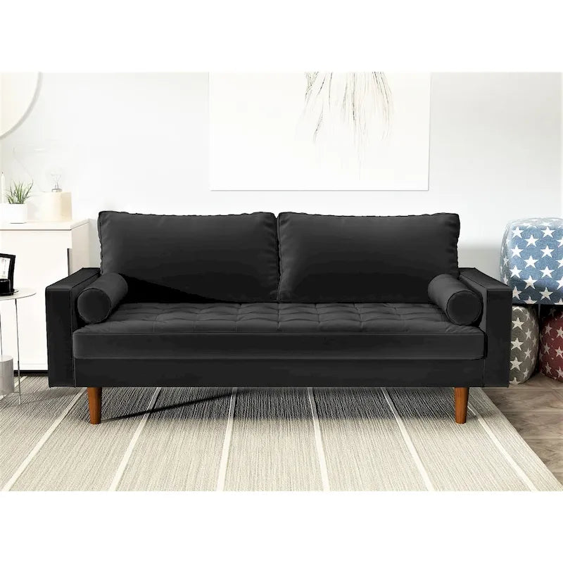 Canapé en velours de style moderne du milieu du siècle avec coussins capitonnés, 3 places — Plusieurs coloris