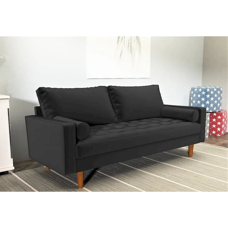 Canapé en velours de style moderne du milieu du siècle avec coussins capitonnés, 3 places — Plusieurs coloris