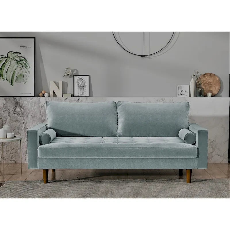 Canapé en velours de style moderne du milieu du siècle avec coussins capitonnés, 3 places — Plusieurs coloris