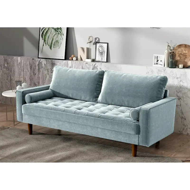 Canapé en velours de style moderne du milieu du siècle avec coussins capitonnés, 3 places — Plusieurs coloris