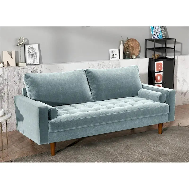 Canapé en velours de style moderne du milieu du siècle avec coussins capitonnés, 3 places — Plusieurs coloris
