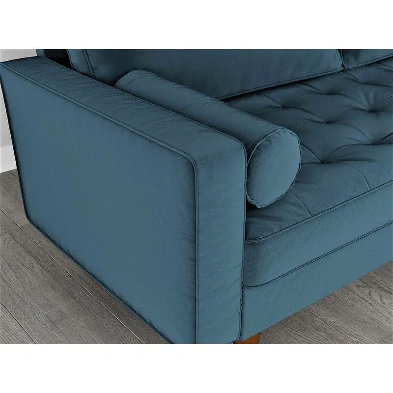 Canapé en velours de style moderne du milieu du siècle avec coussins capitonnés, 3 places — Plusieurs coloris