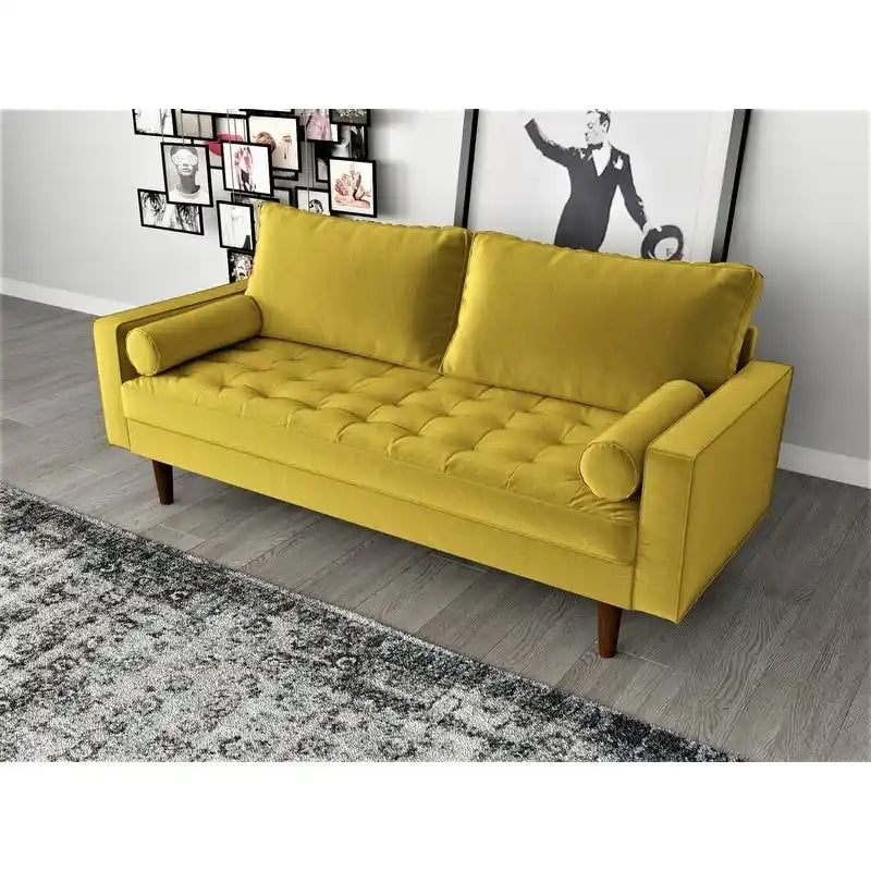 Canapé en velours de style moderne du milieu du siècle avec coussins capitonnés, 3 places — Plusieurs coloris