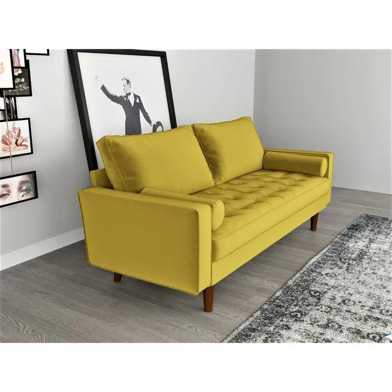 Canapé en velours de style moderne du milieu du siècle avec coussins capitonnés, 3 places — Plusieurs coloris