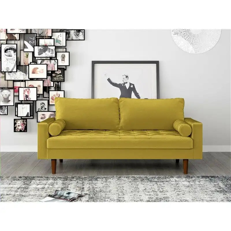 Canapé en velours de style moderne du milieu du siècle avec coussins capitonnés, 3 places — Plusieurs coloris
