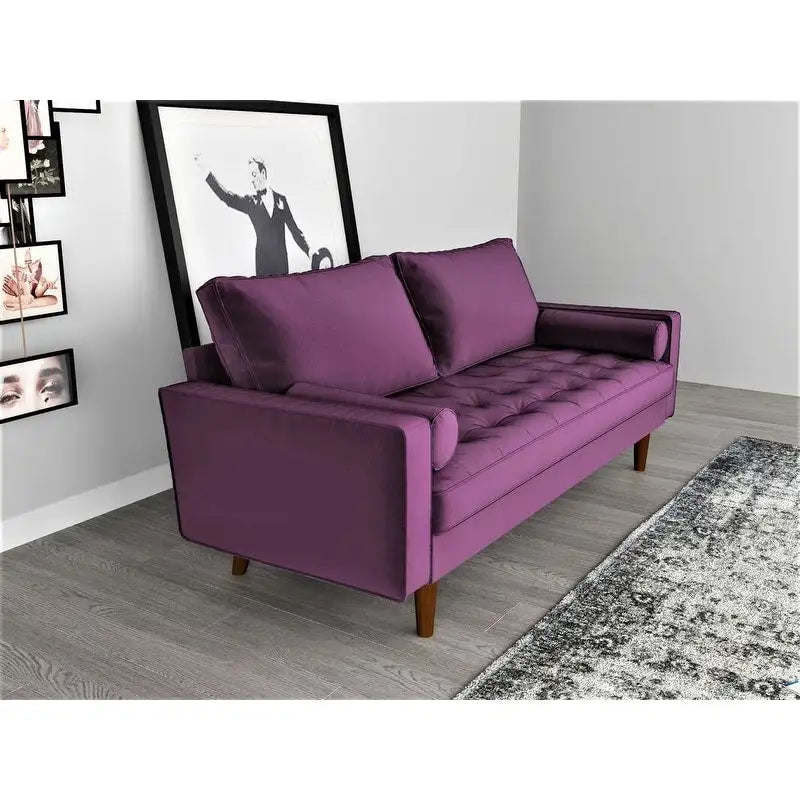 Canapé en velours de style moderne du milieu du siècle avec coussins capitonnés, 3 places — Plusieurs coloris