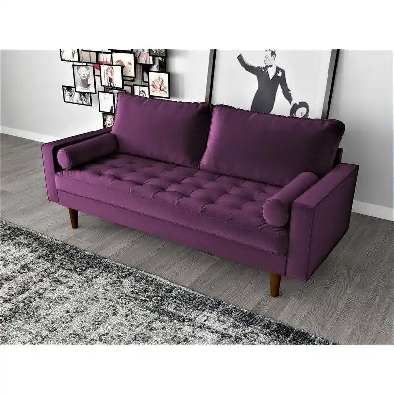 Canapé en velours de style moderne du milieu du siècle avec coussins capitonnés, 3 places — Plusieurs coloris