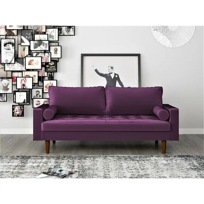 Canapé en velours de style moderne du milieu du siècle avec coussins capitonnés, 3 places — Plusieurs coloris