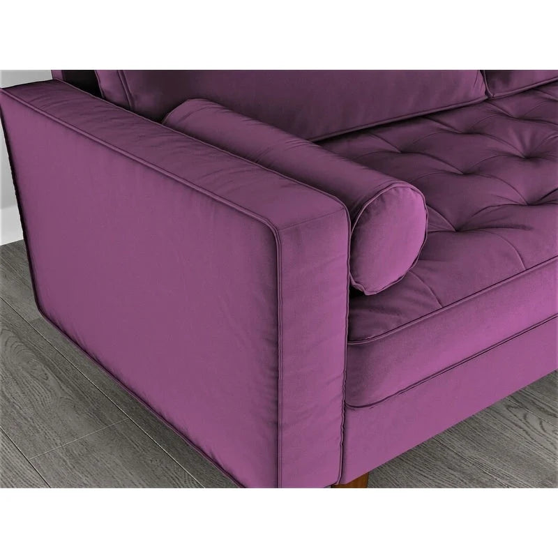 Canapé en velours de style moderne du milieu du siècle avec coussins capitonnés, 3 places — Plusieurs coloris