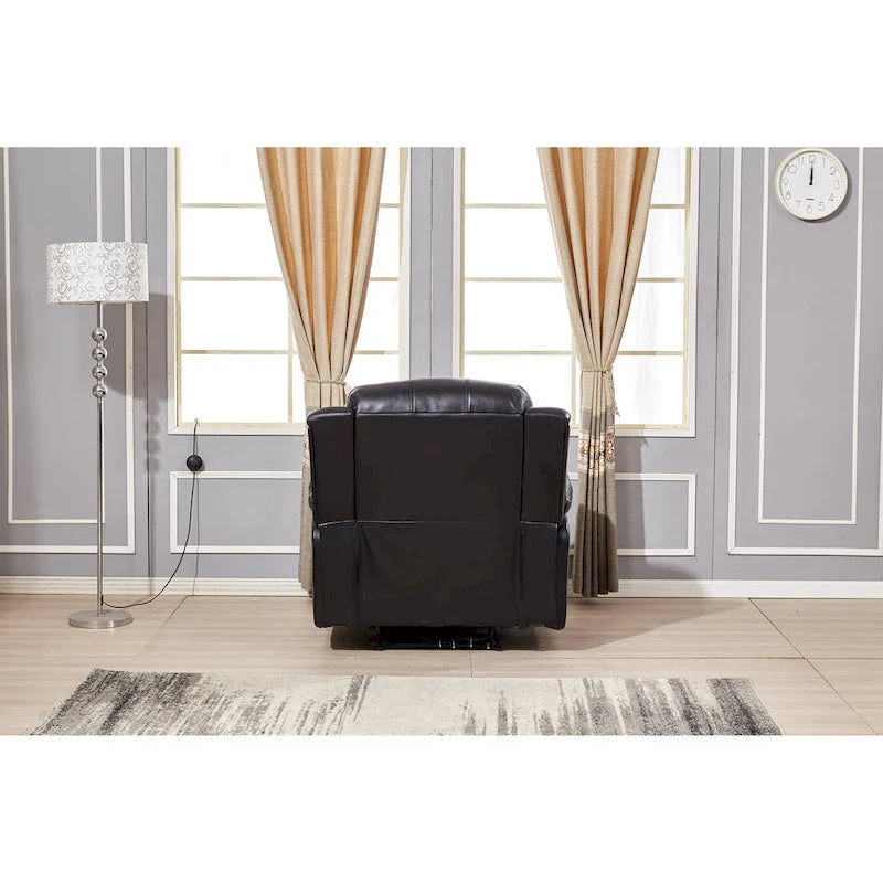Canapé inclinable électrique en cuir collé marron/gris/noir avec port USB et repose-pieds, 3 places