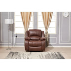 Canapé inclinable électrique en cuir collé marron/gris/noir avec port USB et repose-pieds, 3 places