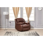 Canapé inclinable électrique en cuir collé marron/gris/noir avec port USB et repose-pieds, 3 places