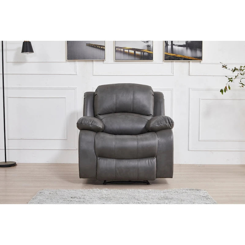 Canapé inclinable électrique en cuir collé marron/gris/noir avec port USB et repose-pieds, 3 places