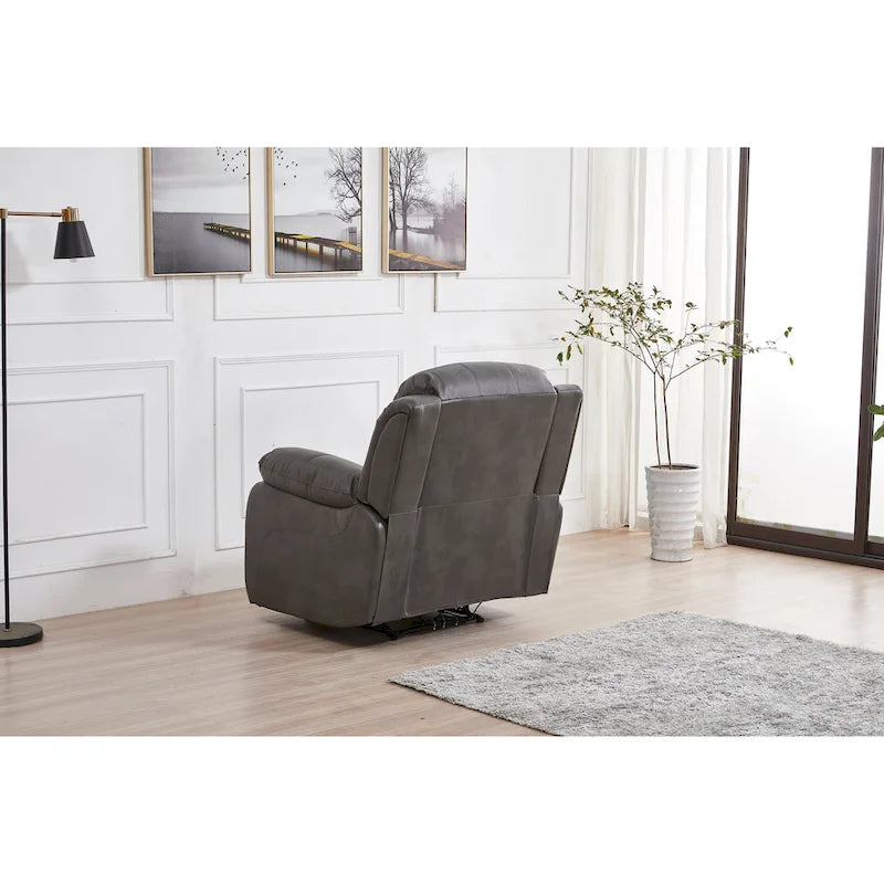 Canapé inclinable électrique en cuir collé marron/gris/noir avec port USB et repose-pieds, 3 places