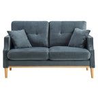 Causeuse moderne en tissu (bleu/vert/gris) avec ports de chargement USB et oreillers lombaires, 2 places