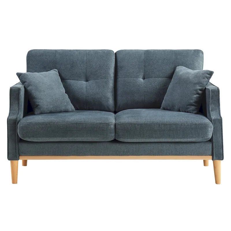Causeuse moderne en tissu (bleu/vert/gris) avec ports de chargement USB et oreillers lombaires, 2 places