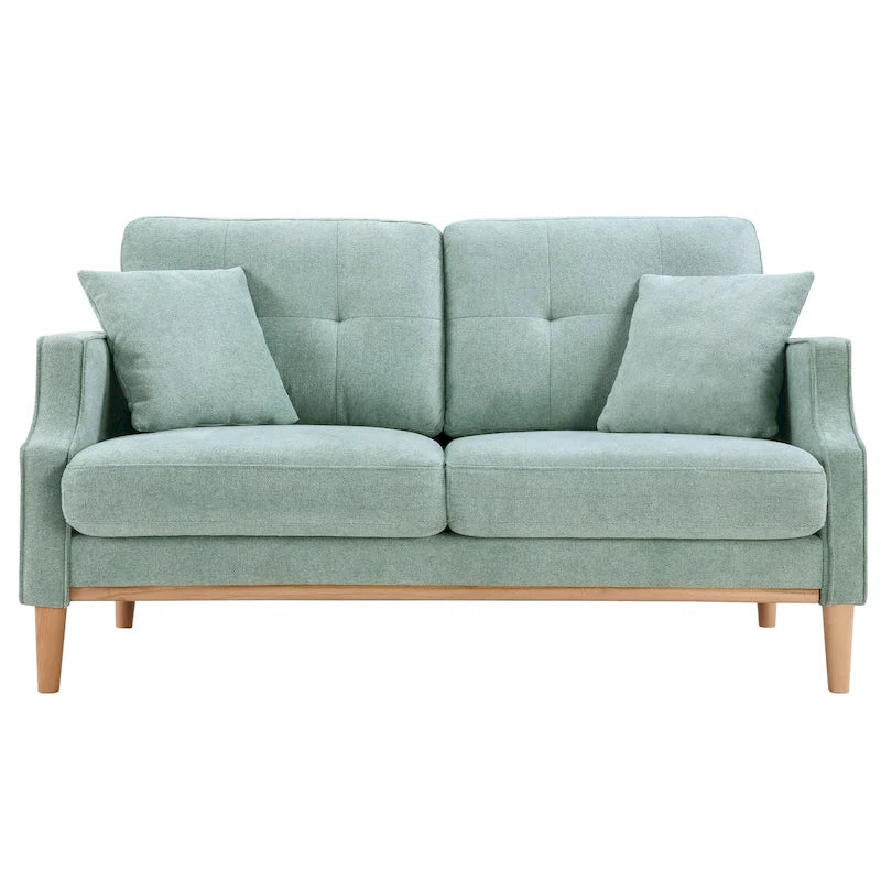 Causeuse moderne en tissu (bleu/vert/gris) avec ports de chargement USB et oreillers lombaires, 2 places