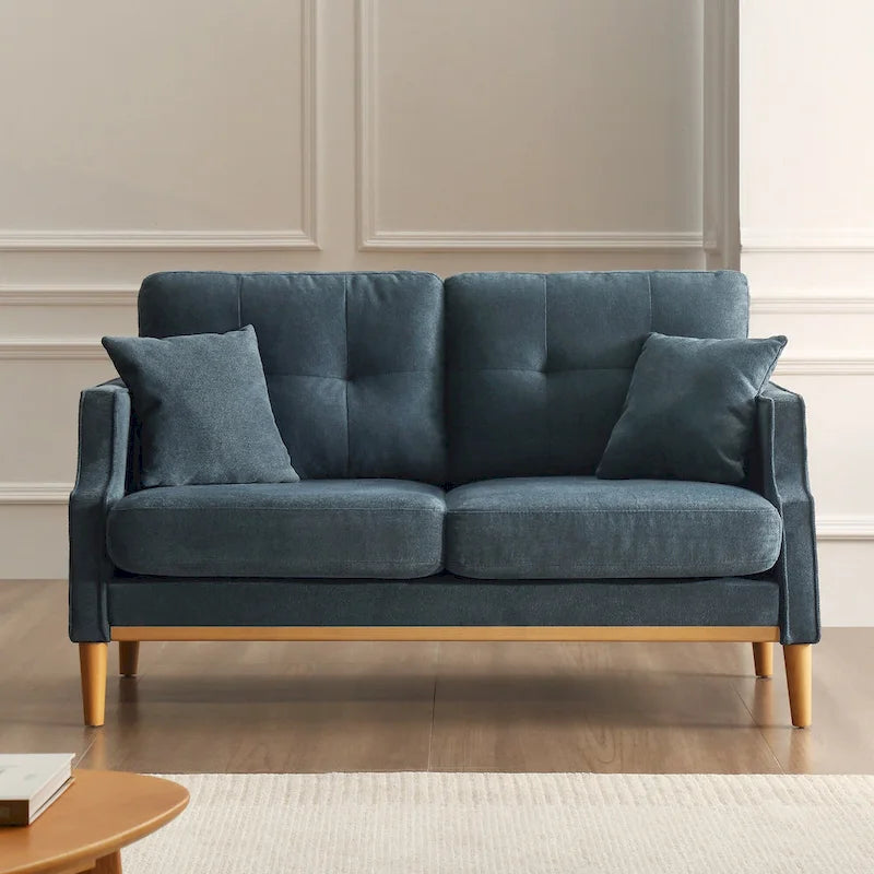 Causeuse moderne en tissu (bleu/vert/gris) avec ports de chargement USB et oreillers lombaires, 2 places