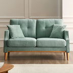 Causeuse moderne en tissu (bleu/vert/gris) avec ports de chargement USB et oreillers lombaires, 2 places