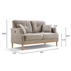 Causeuse moderne en tissu (bleu/vert/gris) avec ports de chargement USB et oreillers lombaires, 2 places