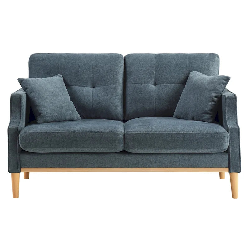 Causeuse moderne en tissu (bleu/vert/gris) avec ports de chargement USB et oreillers lombaires, 2 places