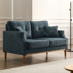 Causeuse moderne en tissu (bleu/vert/gris) avec ports de chargement USB et oreillers lombaires, 2 places