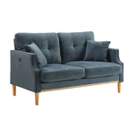 Causeuse moderne en tissu (bleu/vert/gris) avec ports de chargement USB et oreillers lombaires, 2 places