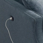 Causeuse moderne en tissu (bleu/vert/gris) avec ports de chargement USB et oreillers lombaires, 2 places