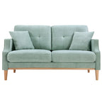 Causeuse moderne en tissu (bleu/vert/gris) avec ports de chargement USB et oreillers lombaires, 2 places
