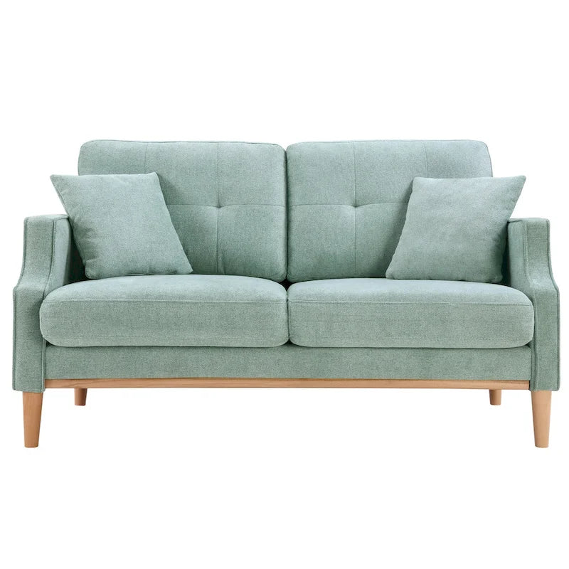 Causeuse moderne en tissu (bleu/vert/gris) avec ports de chargement USB et oreillers lombaires, 2 places