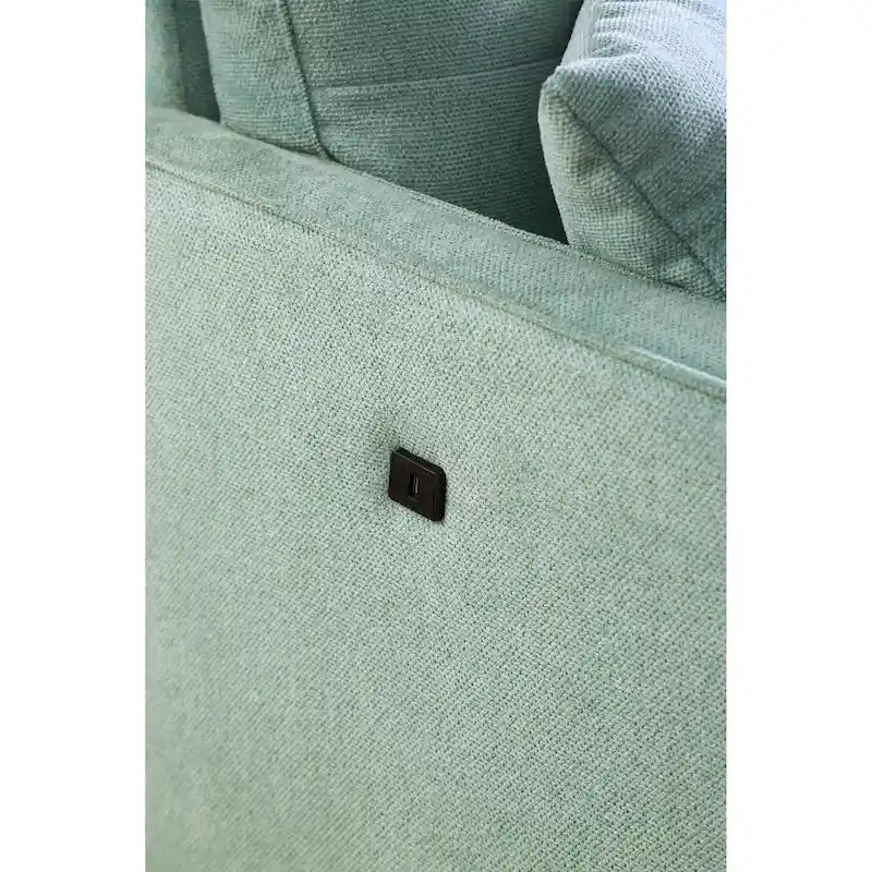 Causeuse moderne en tissu (bleu/vert/gris) avec ports de chargement USB et oreillers lombaires, 2 places