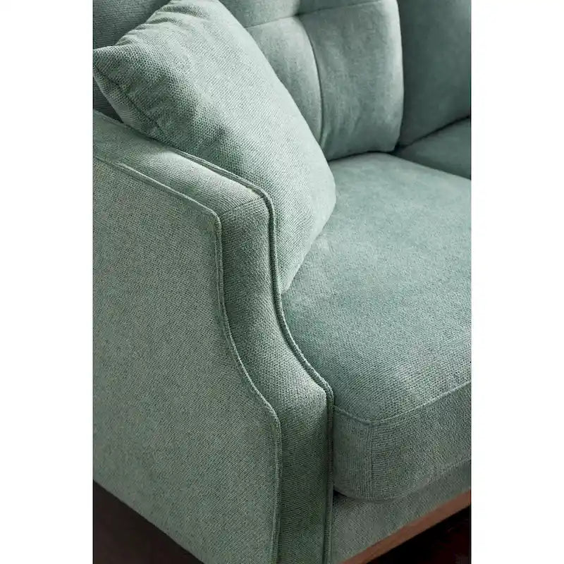Causeuse moderne en tissu (bleu/vert/gris) avec ports de chargement USB et oreillers lombaires, 2 places